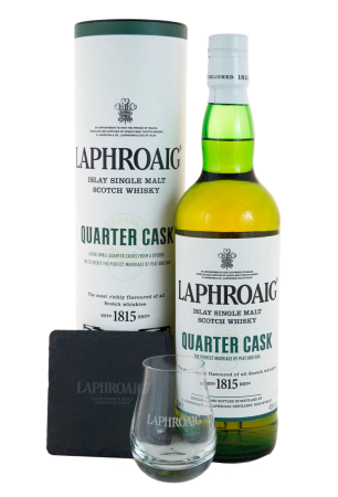 Laphroaig Quarter Cask – Geschenkbox mit Nosingglas und Schieferuntersetzer