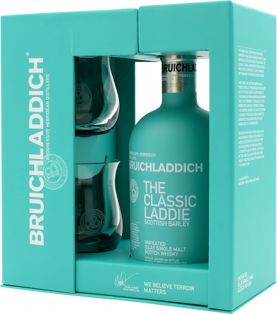 Bruichladdich Scottish Barley - The Classic Laddie Geschenkpackung mit zwei Bruichladdich Whiskygläsern